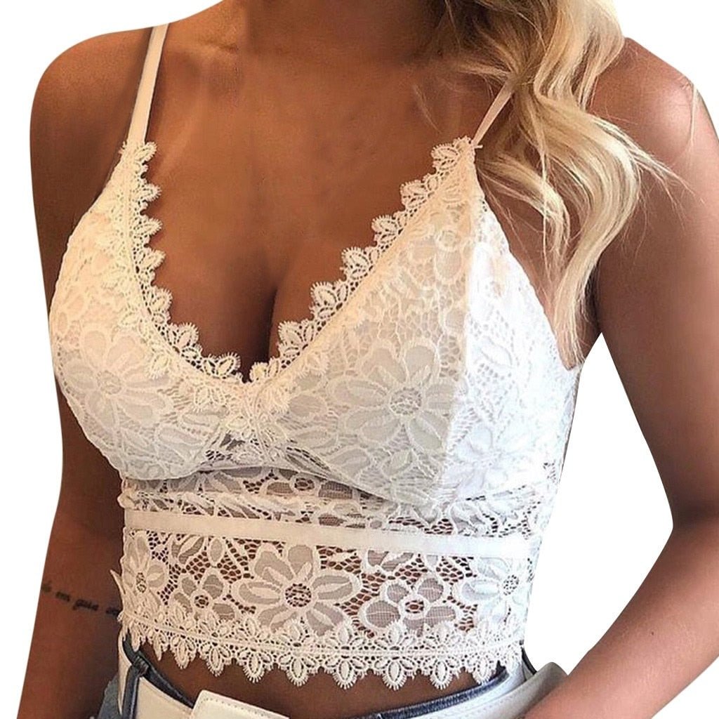 Floral Bralette Padded Push Up Lace Bras for Women Sexy Lingerie Corset Camis Underwear Wire Free Sheer Bra Crop Tops Brassiere