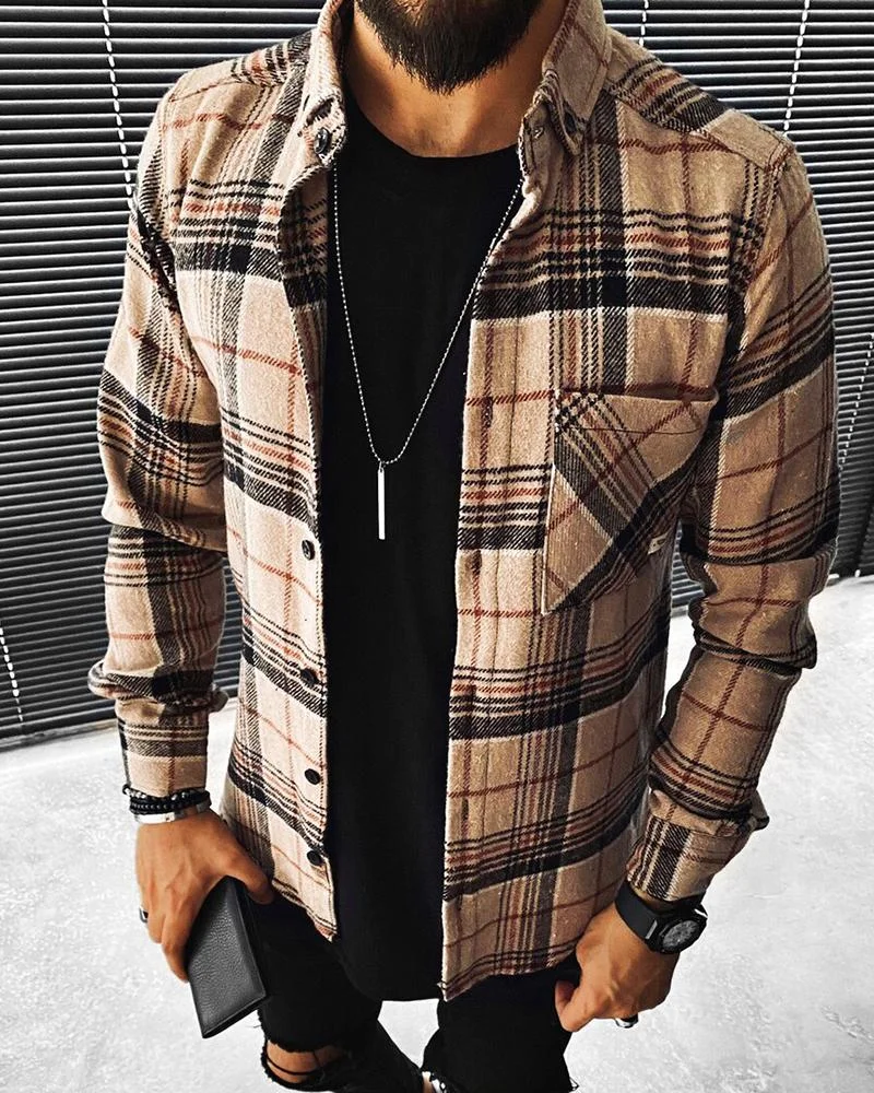 Men's Green Plaid Long Sleeve Shirt