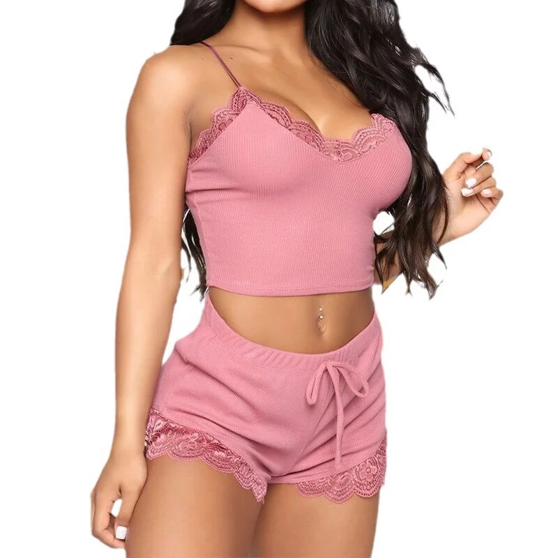 Churchf New Love Black Home Clothes Two-Piece Set Of Fashion And Comfortable Lace Lace Pajamas Set