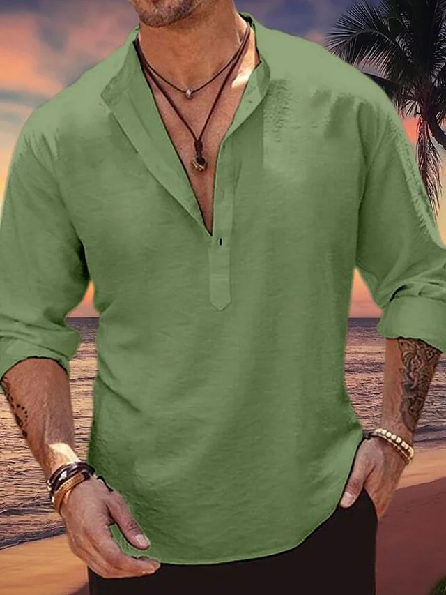Men's Linen Popover Shirt Summer Shirt Beach Shirt