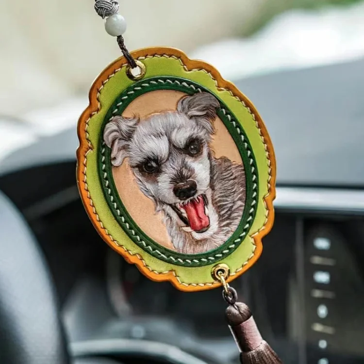 Handmade Leather Key Chain Schnauzer Dog Puppy Bag Charms 