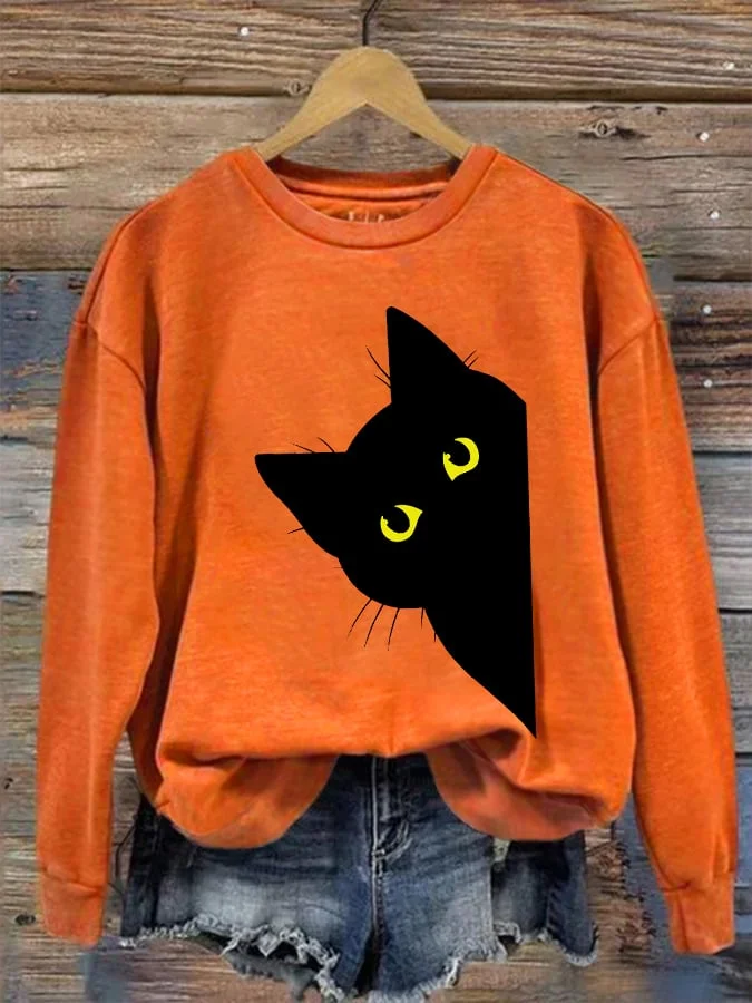 Women's Funny Halloween Black Cat Casual Sweatshirt socialshop