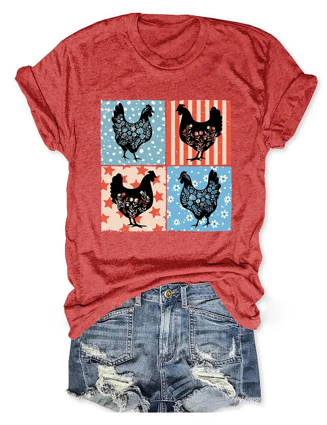 Floral Chicken 4th of July T-shirt