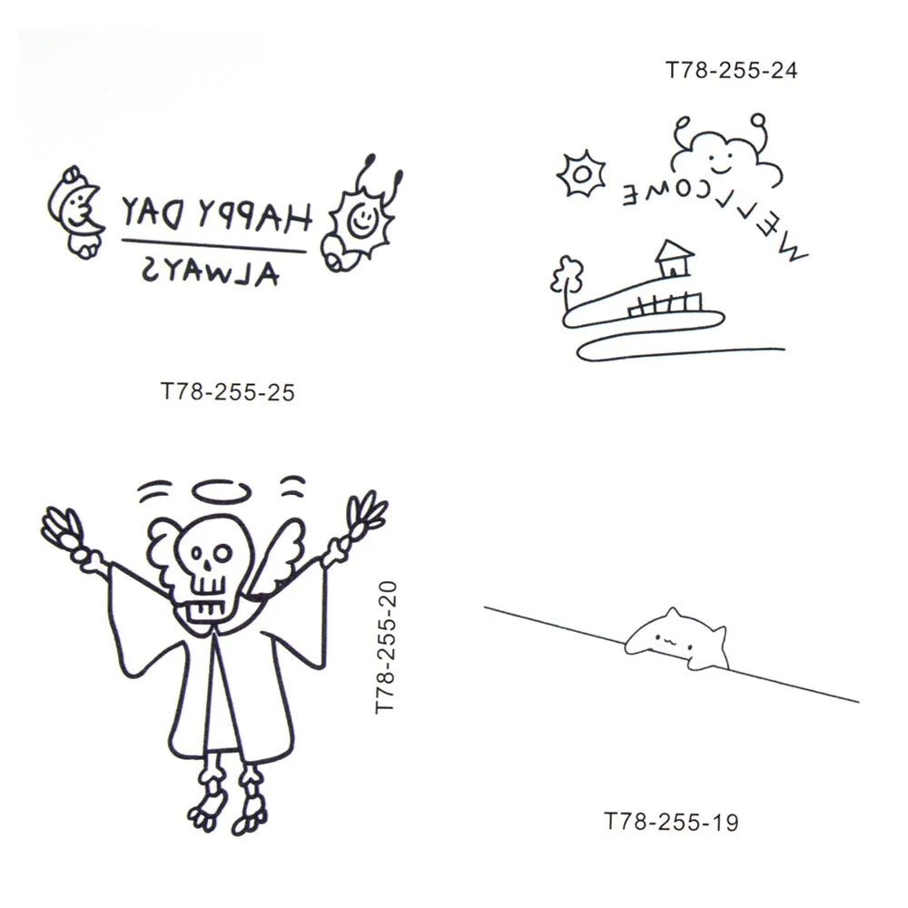 45Pcs/lot Cartoons Body Art Women's Fake Tattoo Simplicity Cute English Series Temporary Tattoos Sticker And Decals Waterproof