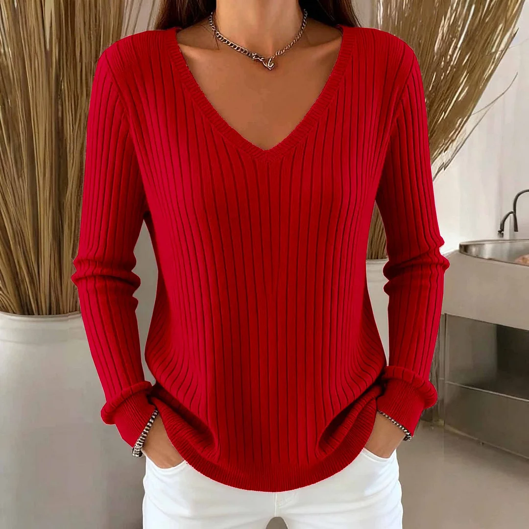 Athvotar Athvotar Sheintemu Autumn And Winter Long Sleeve V. Collar Pit Sweater New Burst