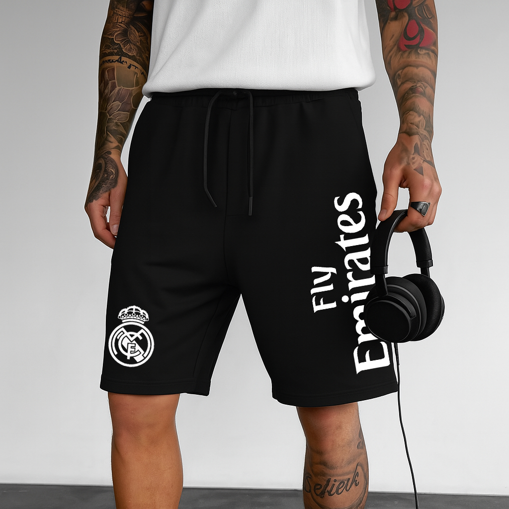 Men's Black Loose Casual Football Style Printed Shorts / TECHWEAR CLUB / Techwear