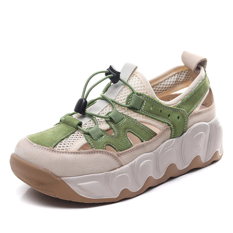 Yyvonne Layer Kraft Breathable Mesh Hollow Sandals Women 2025 Summer New Thick-Soled Comfortable Sports Casual Shoes