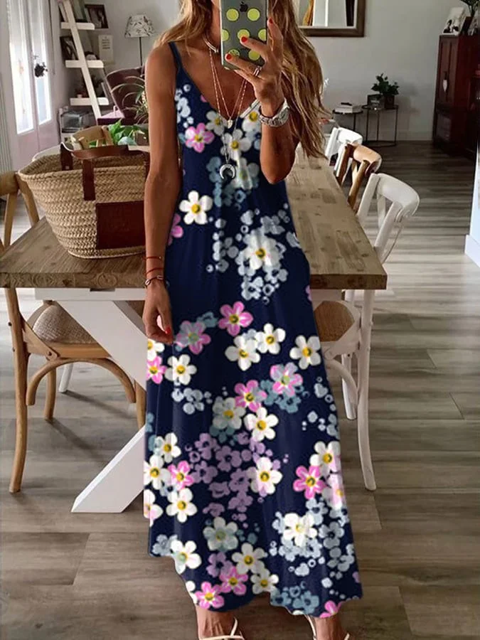 Women's Floral Print Casual Sleeveless Dress