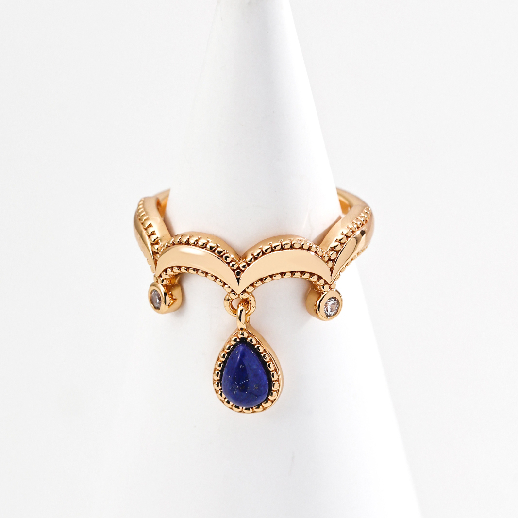 Raindrop Lapis Lazuli Gold Plated Open Ring