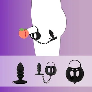 pornhint Pornhint SM testicle cage with anal plug, chastity balls cage with butt plug, cock ring CBT with silicone butt plug, BDSM sex toys for men