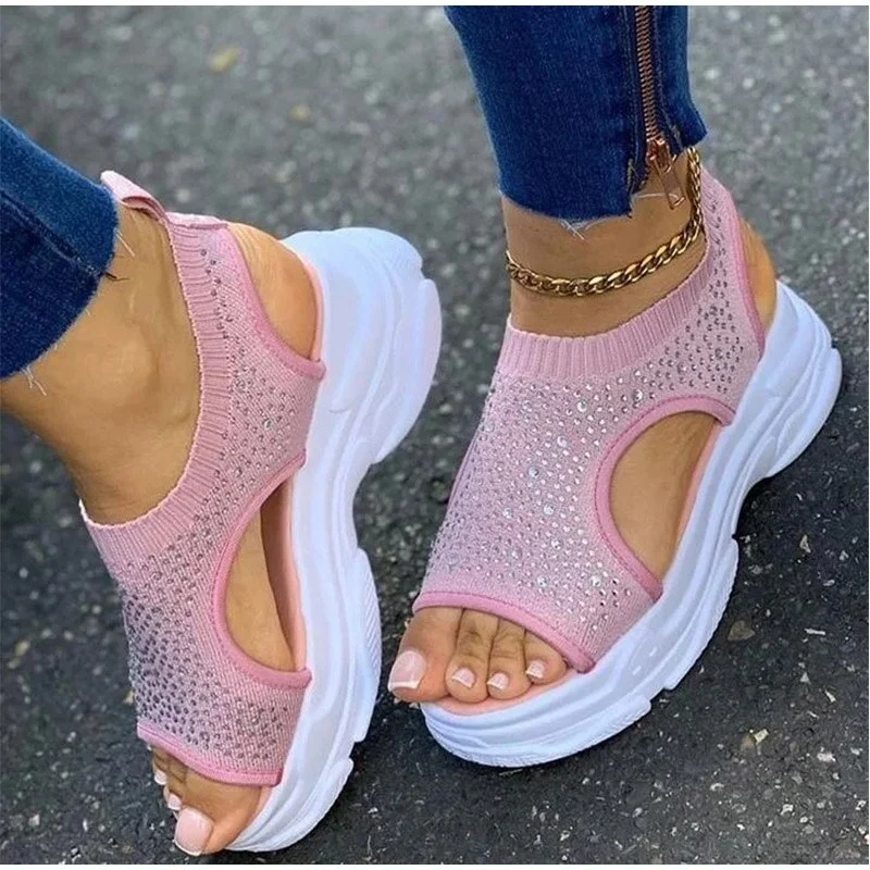 35-43 Women Diamond Sandals Summer 2021 Female Shoes Woman Platform Sandals Women Shoes Female Knitted Slip on Peep Toe Sneakers