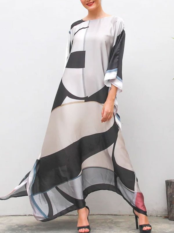 Full length abstract silk ladies dress