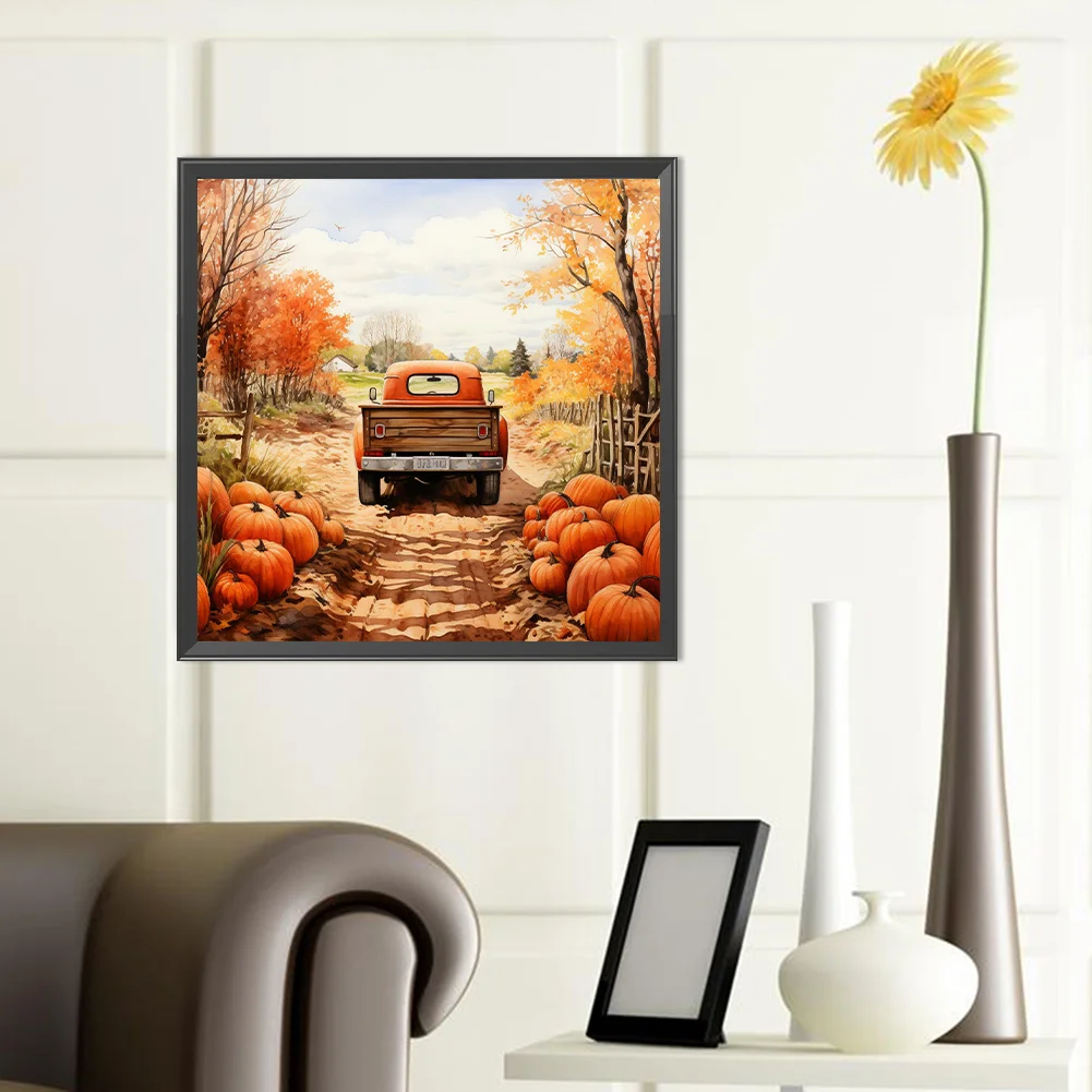 Diamond Painting - Full Round Drill - Autumn Pumpkin Classic Car(Canvas|40*40cm)