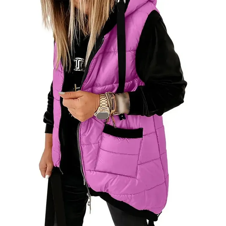 ⏰Hot Sale-Women's Hooded Outwear Vest Lightweight Zipper Up Padded Gilet With Pockets