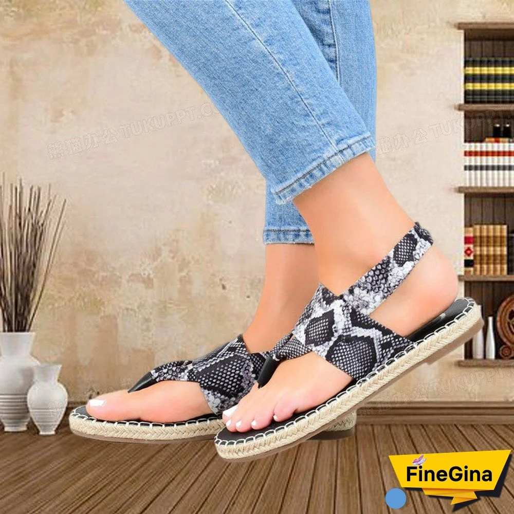 Women's Summer Flat Thong Snake Pattern Fashion Casual Sandals