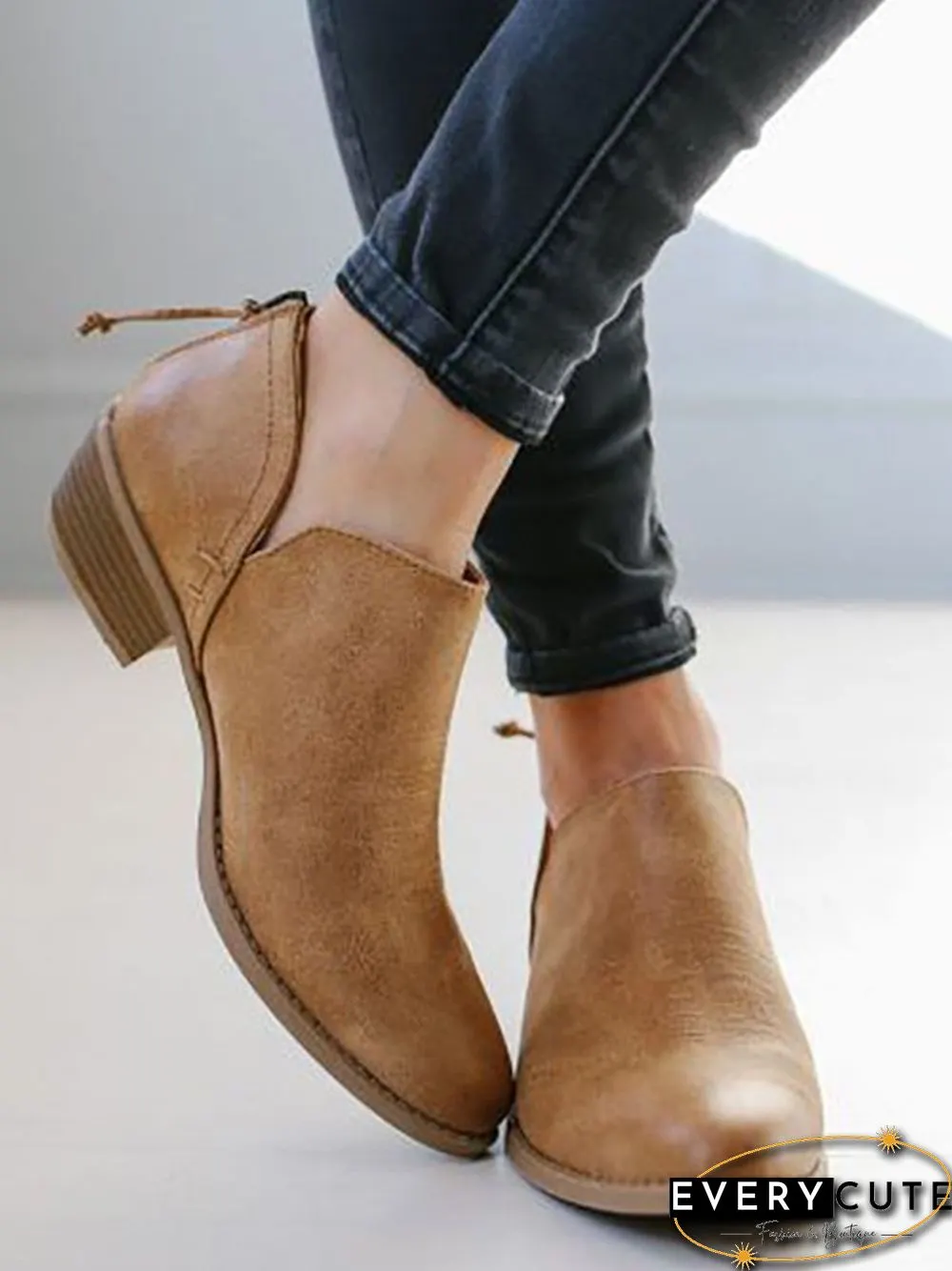 Pu Chunky Heel Zipper Pumps