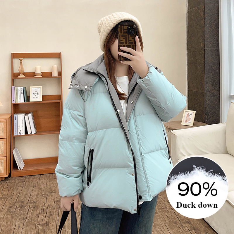 Plus White Duck Down Parka for Women with Removable Hood