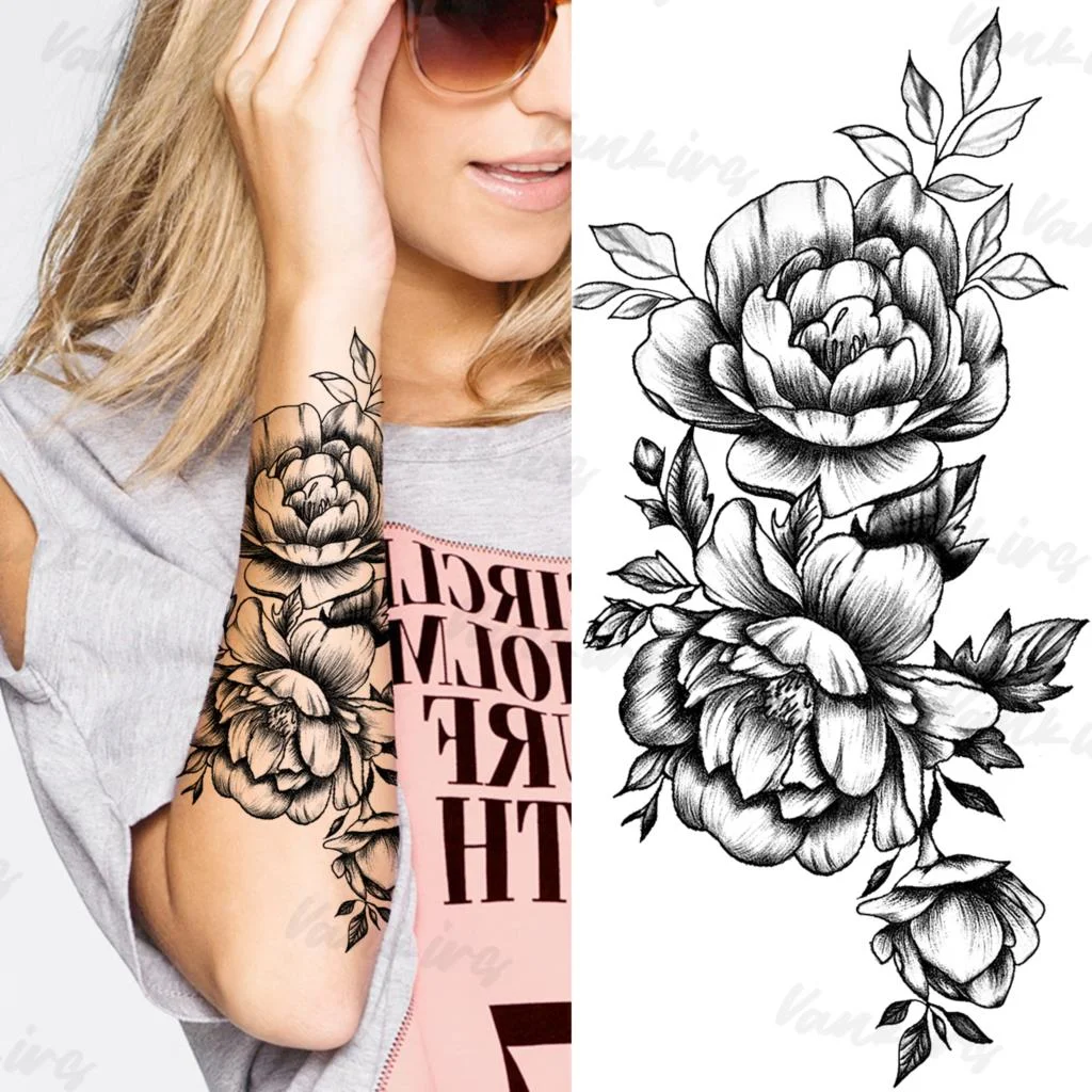 Sdrawing Peony Temporary Tattoos For Women Girls Realistic Anchor Butterfly Flower Fake Tattoo Sticker Sexy Body Arm Tatoos DIY