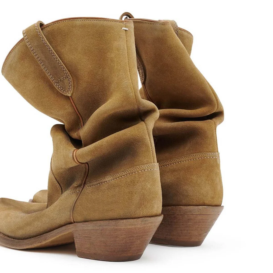 Light Brown Faux Suede Sophisticated Almond Toe Comfy Boots for Women