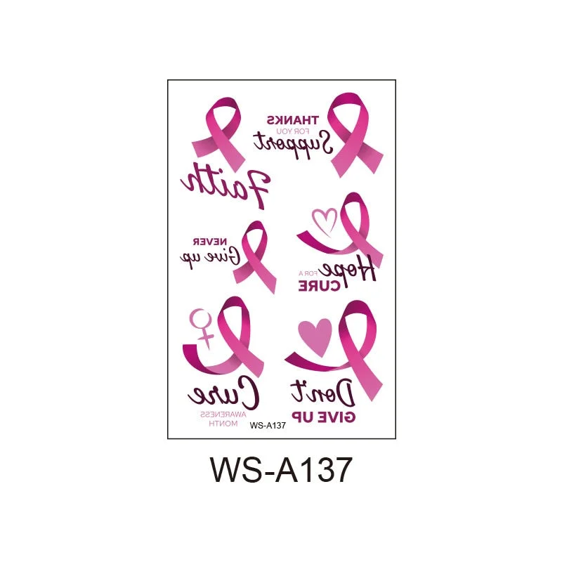Pink Ribbon Tattoo Sticker Waterproof Sweat Promotional Event Disposable Tattoo Sticker Caring Day Tattoo Sticker