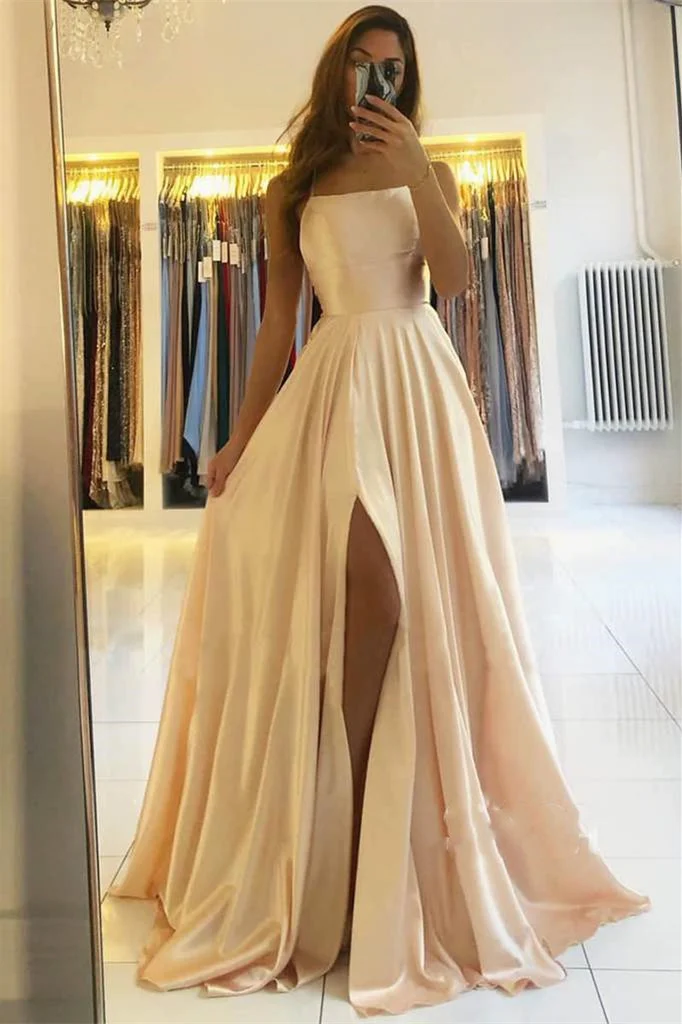 Luluslly Spaghetti-Straps Long Prom Dress With Slit