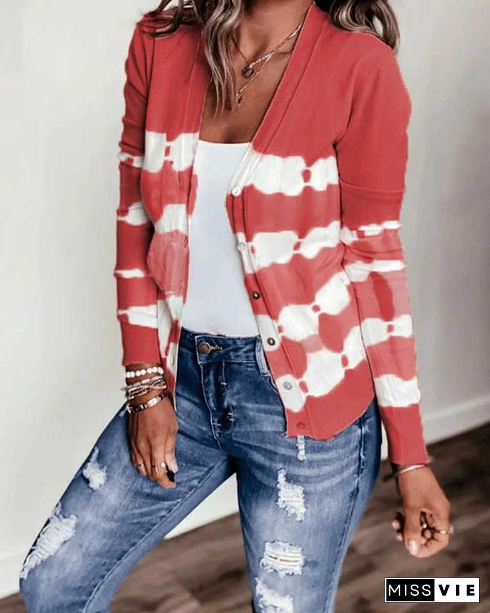 Women's Plus Size Tie Dye Knit Sweater Cardigan