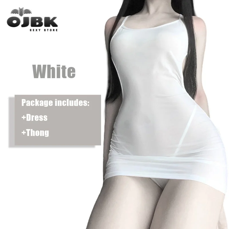 OJBK Backless Sleepwear Transparent Sexy Dress Grey White Erotic Lingerie For Women Breathable Chemise Stretch Fabric BodySuit