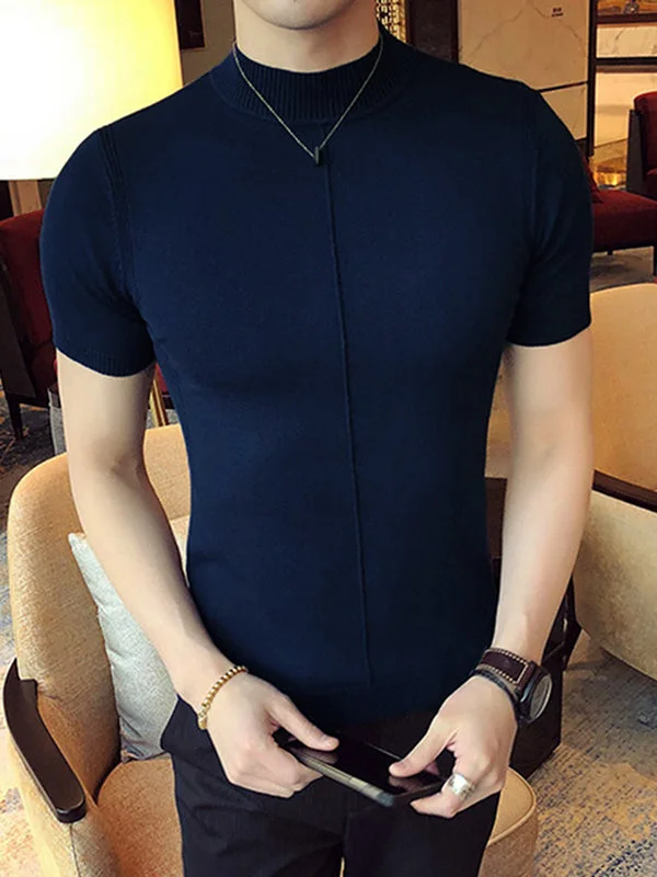 Aonga - Mens Solid Half-collar Short Sleeve Knit T-shirt K aonga