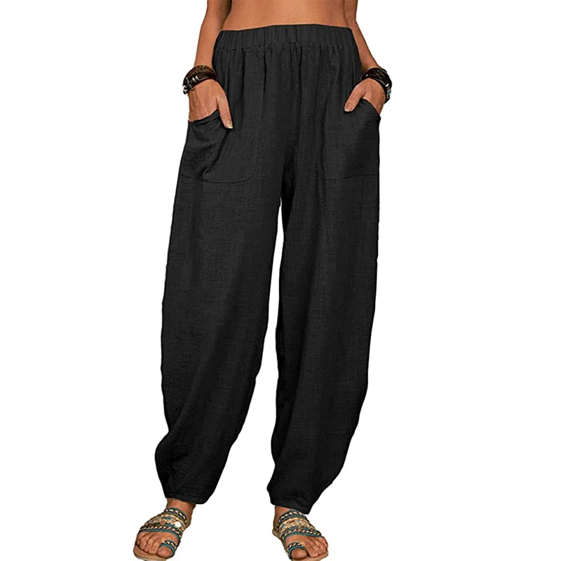 Solid Color Loose Cotton Linen Harem Lounge Pants