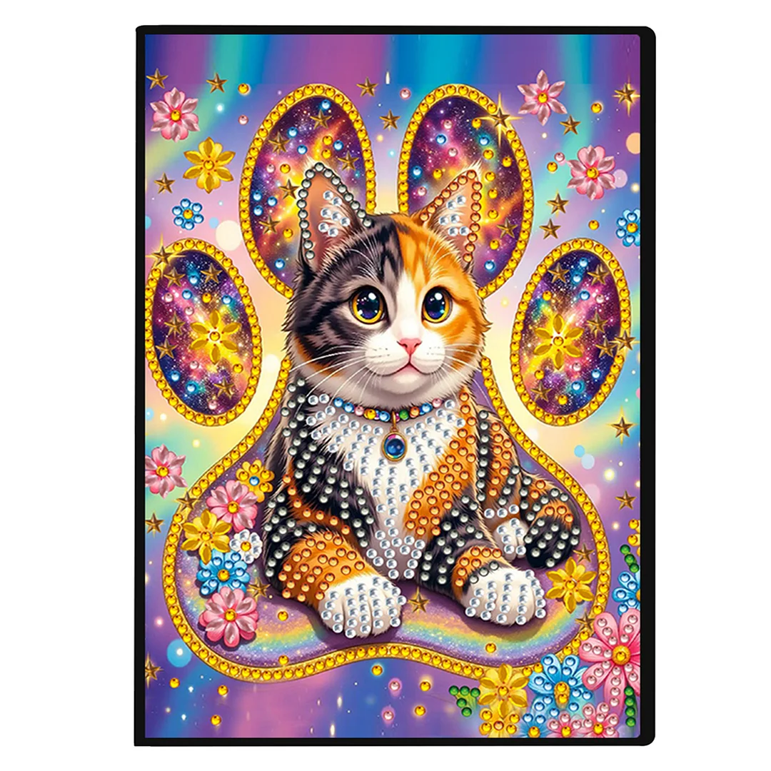 DIY Flower Diamond Painting Journals Notebooks 50 Pages A5 No Lines Special Shaped Diamond Art Kits for Beginners Craft Lovers and Artists (Cat)