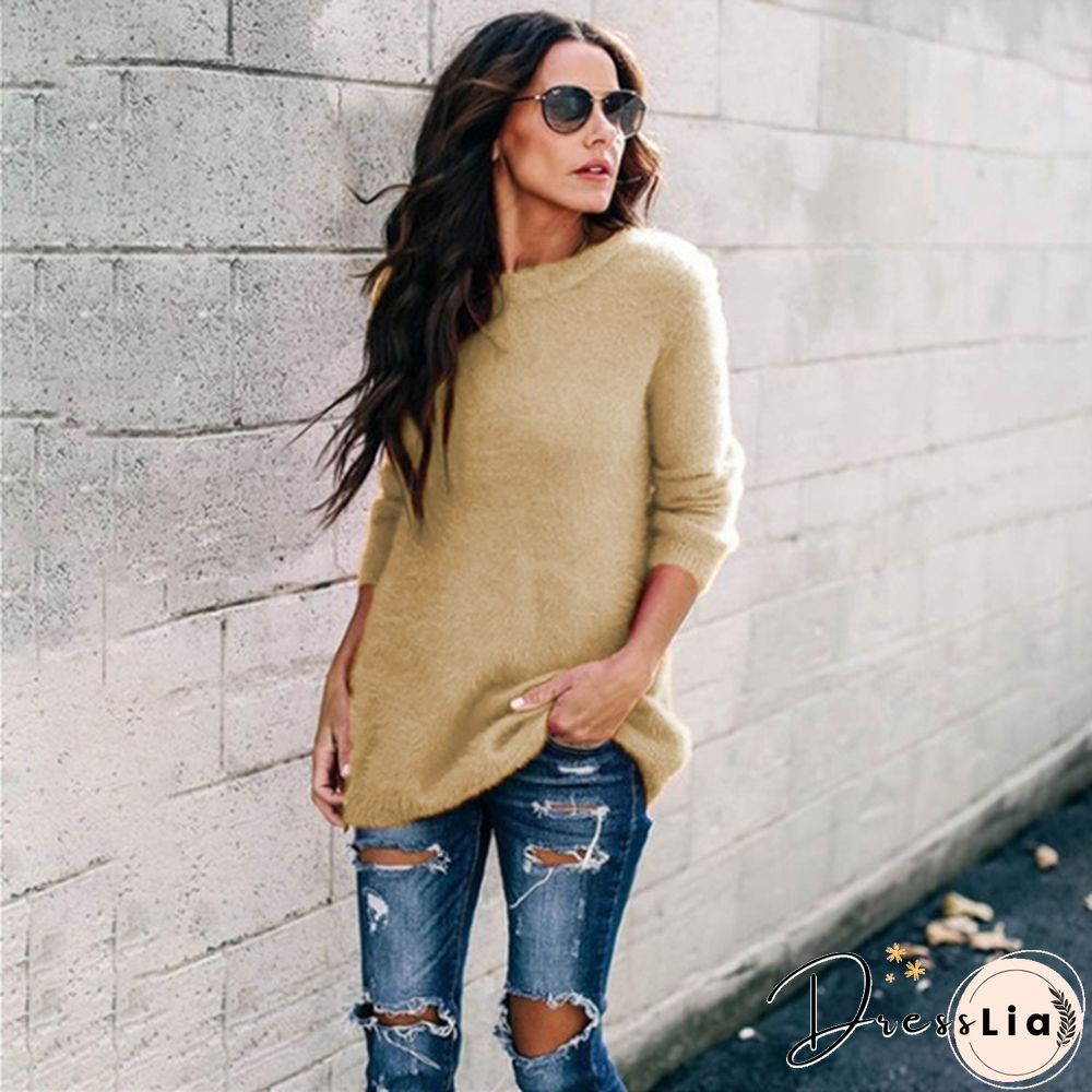 New Women Sweater Autumn And Winter Fashion Casual Round Neck Long Sleeve Knitted Sweaters Top Plus Size