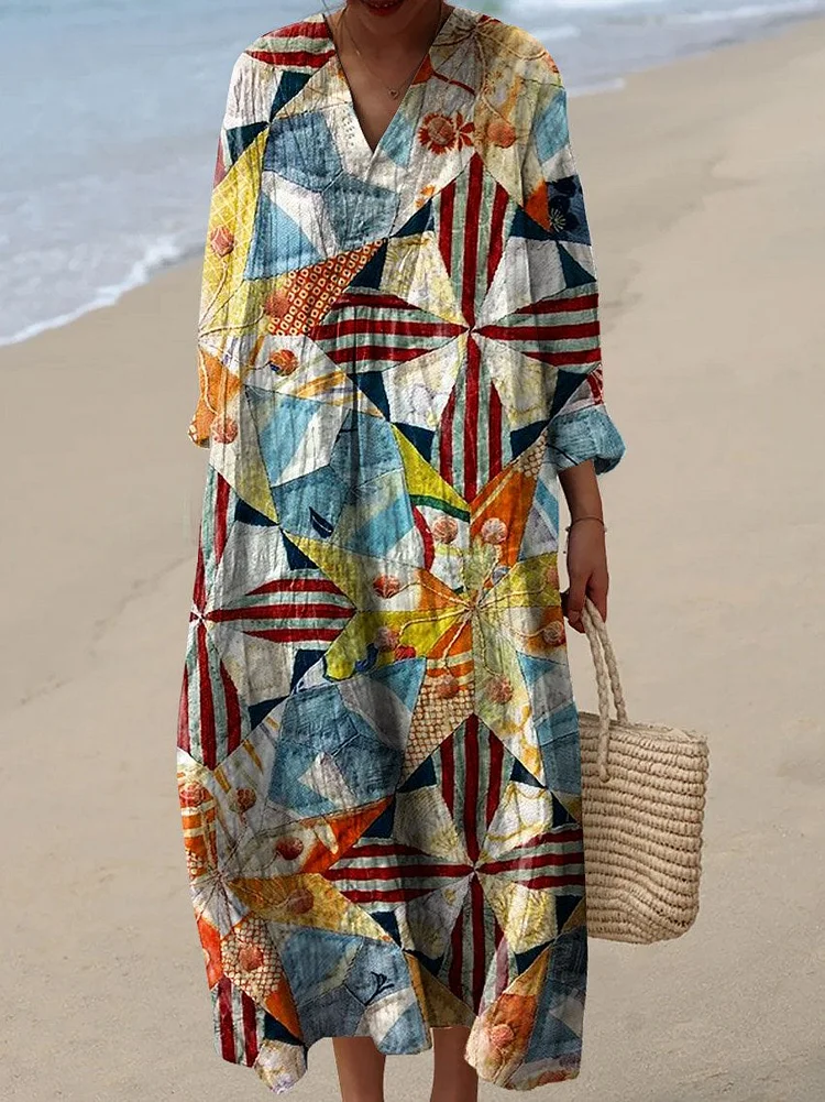 Women's Vintage Lovely Floral Art Print Flowy Dress