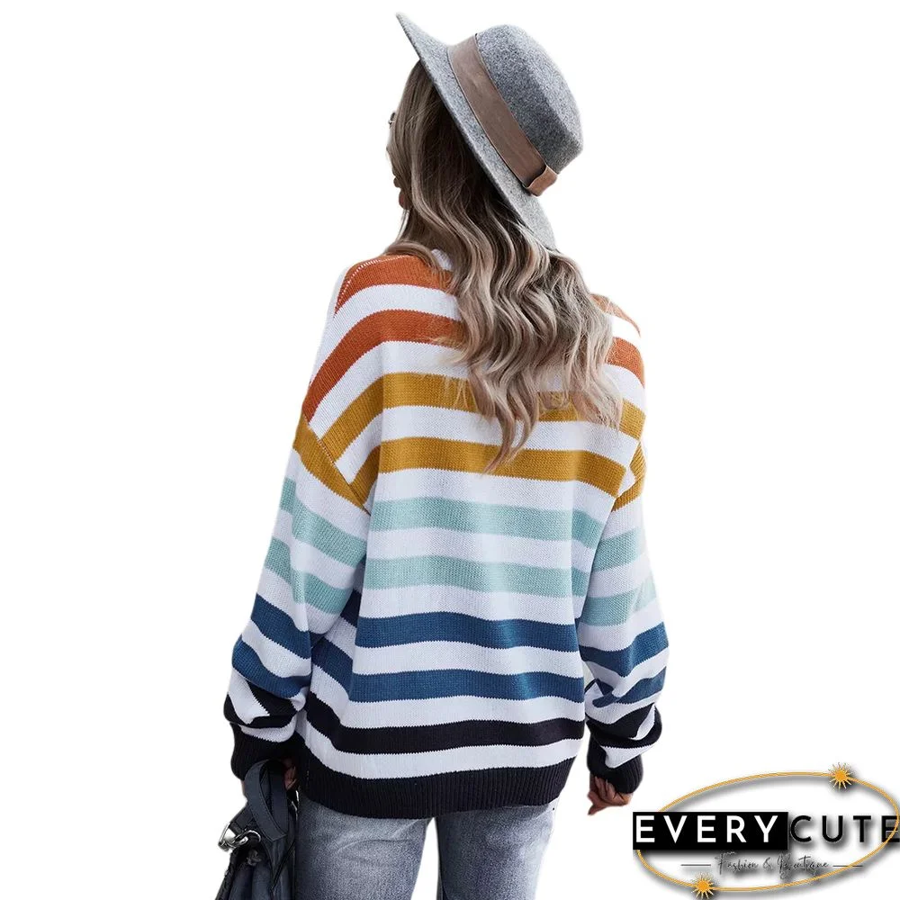 Orange Multicolor Stripes Loose Style Sweater