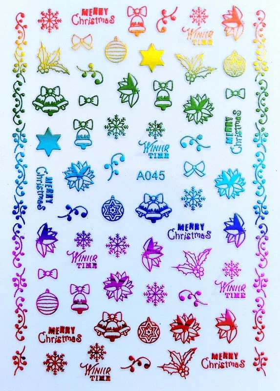 Merry Christmas 3D Elk Nail Art Decals Nail Sticker Manicure Red Laser Gold Silver White Snow Sticker for Nail Design Decoration-Nail Inspo