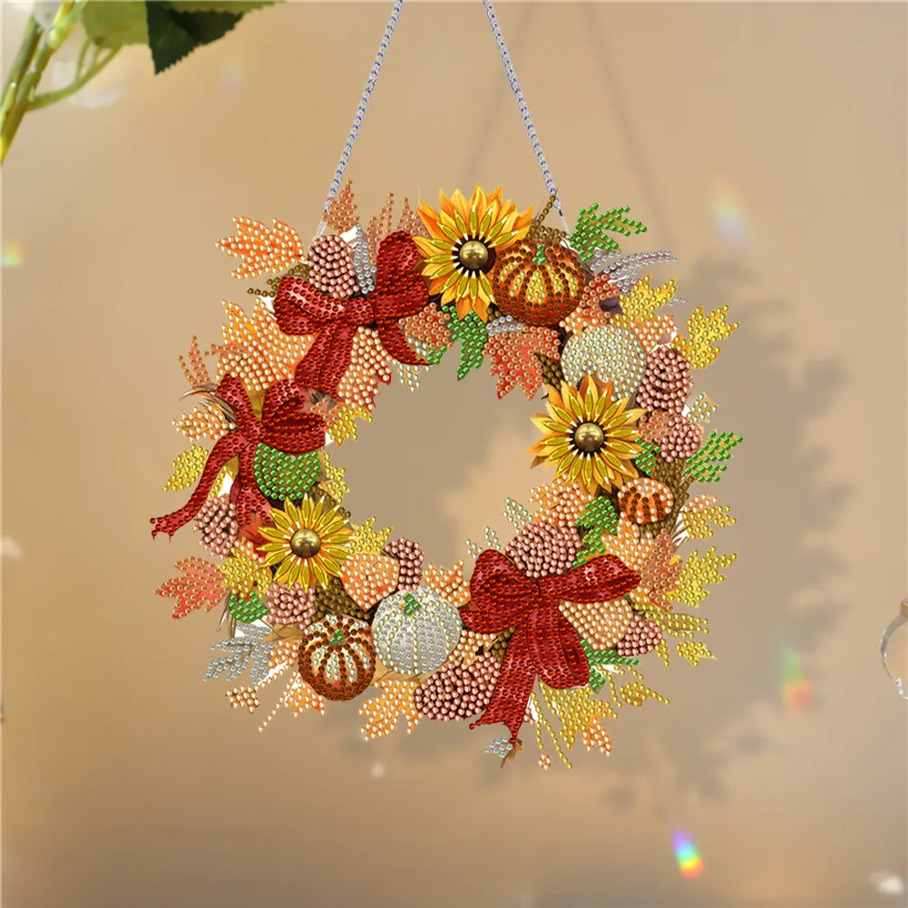 DIY Autumn Pumpkin Acrylic Single Side Special Shaped Diamond Painting Wreath Ornament
