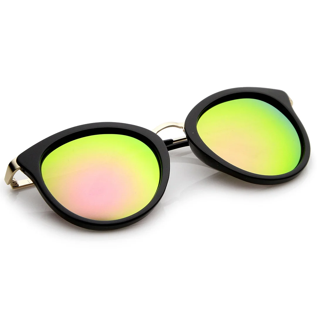 Modern Slim Metal Temple Colored Mirror Lens Cat Eye glasses 54mm