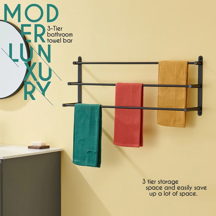 Aazon.co: KOKOSIRI Bath Towel Bars Atte Black Bathroo 3-Tiers - View #2