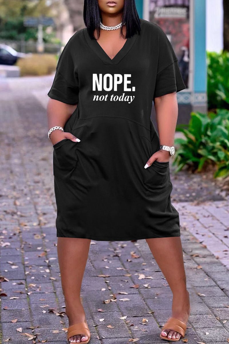 NOPE. not  today   Plus Size V Neck Mid Sleeve Dress