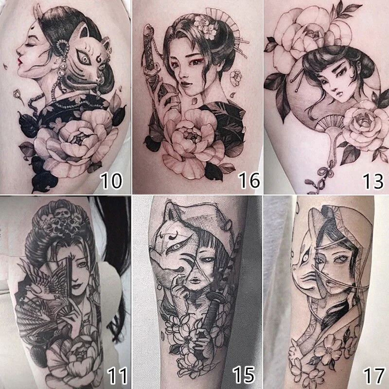 New 6pc/Lot Japanese Cartoon Beautiful Girl Temporary Tattoo Stickers Female Waterproof Cool Fake Tattoo Art Arm Tattoo Stickers