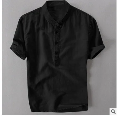 Brownm Brownm Summer Travel Holiday Men's Leisure Simple Small Fresh Linen Shirt Thin Solid Color Short-Sleeved Leisure T-Shirt