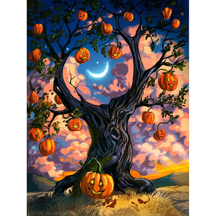 Halloween Pumpkin Tree - Printed Cross Stitch 11CT 40*49CM