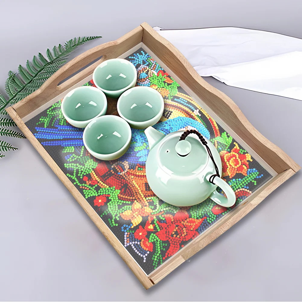 DIY Parrot Diamond Painting Decorative Trays with Handle Coffee Table Tray for Serving Food