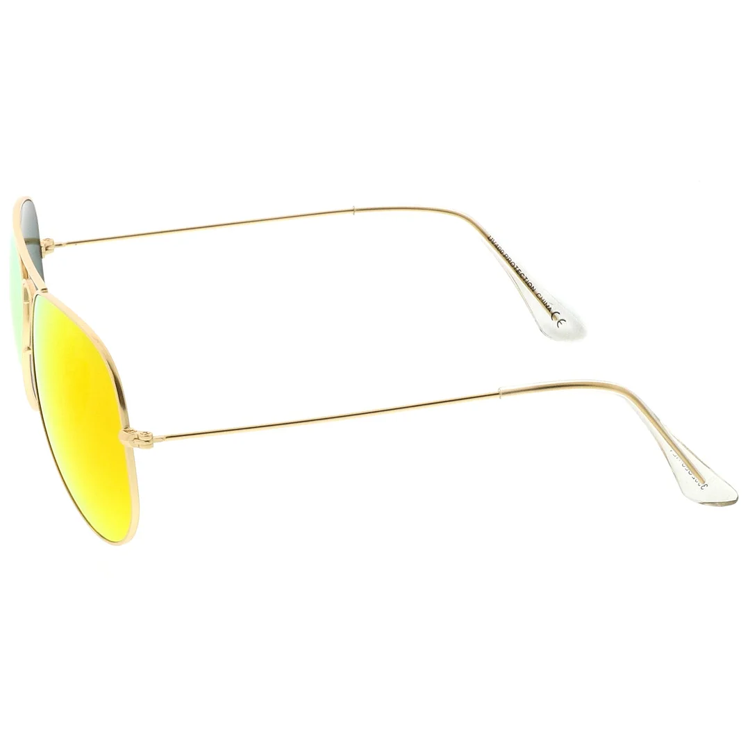 Premium Large Classic Matte Metal Aviator glasses With Colored Mirror Glass Lens 61mm