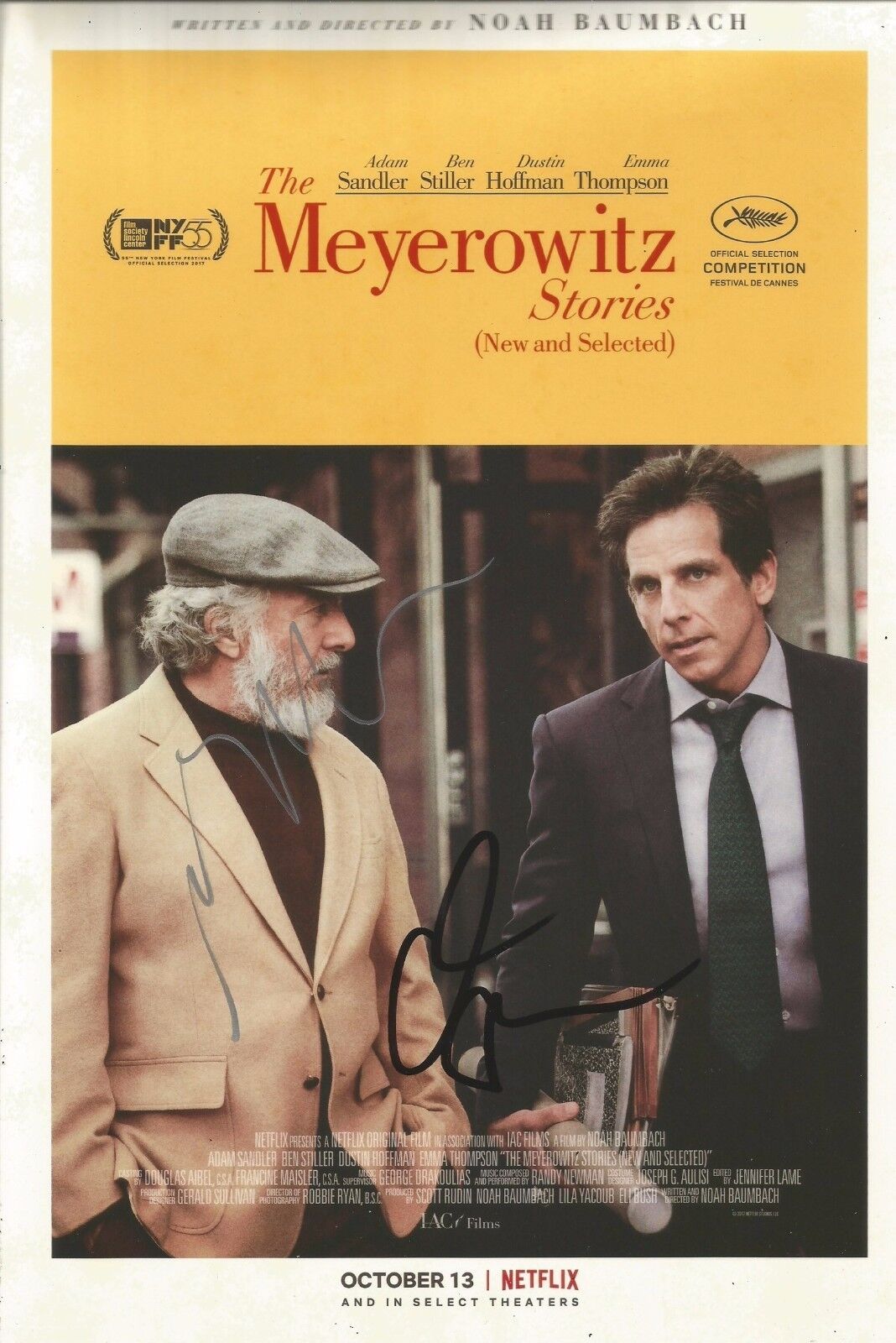 Adam Sandler/Noah Baumbach Signed The Meyerowitz Stories 12x8 Photo Poster painting AFTAL