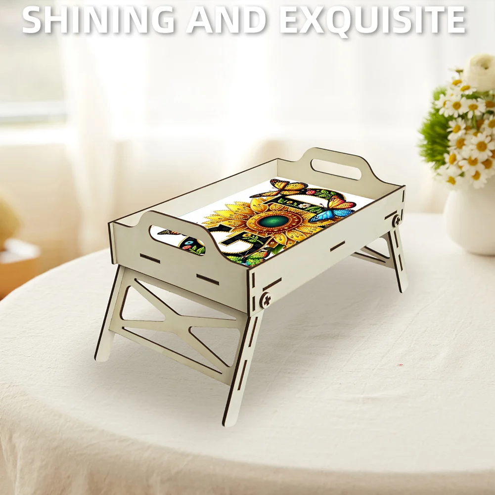 5D DIY God Diamond Painting Wooden Serving Tray with Handle for Coffee Table