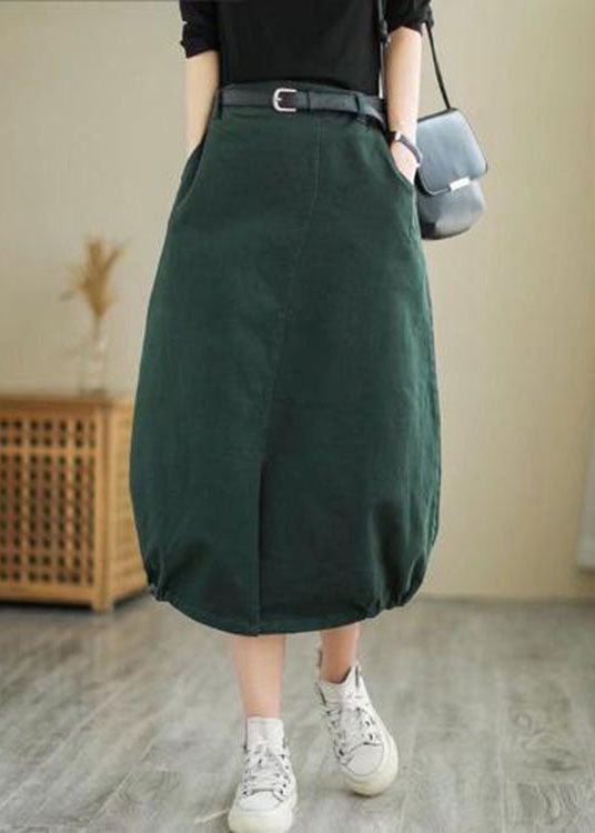 Art Army Green Pockets Cotton Loose Skirt Spring CK023- Fabulory