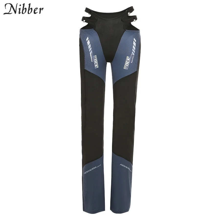 Nibber Letter Print Pencil Pants Women 2021Patchwork Sexy Chic Low Waist Casual Streetwear Long Trousers Sportswear Spring Pants