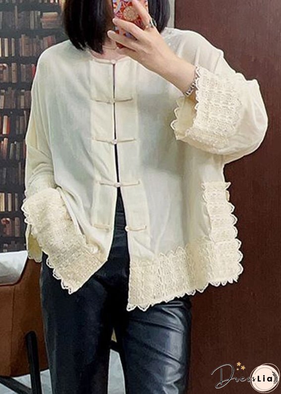 Vintage White Floral Button Silk Velour Coats Long Sleeve