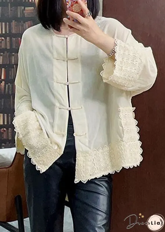 Vintage White Floral Button Silk Velour Coats Long Sleeve
