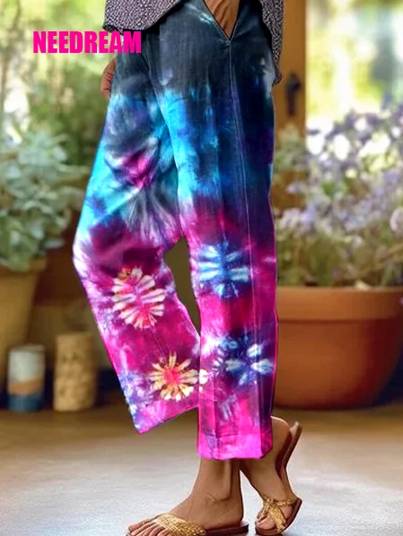 Womens Tie Dye Pattern Casual Pants (With Pockets)